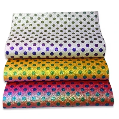 Lag luam wholesale Dot Pattern Print Colourful Rainbow Iridescent Faux Tawv
